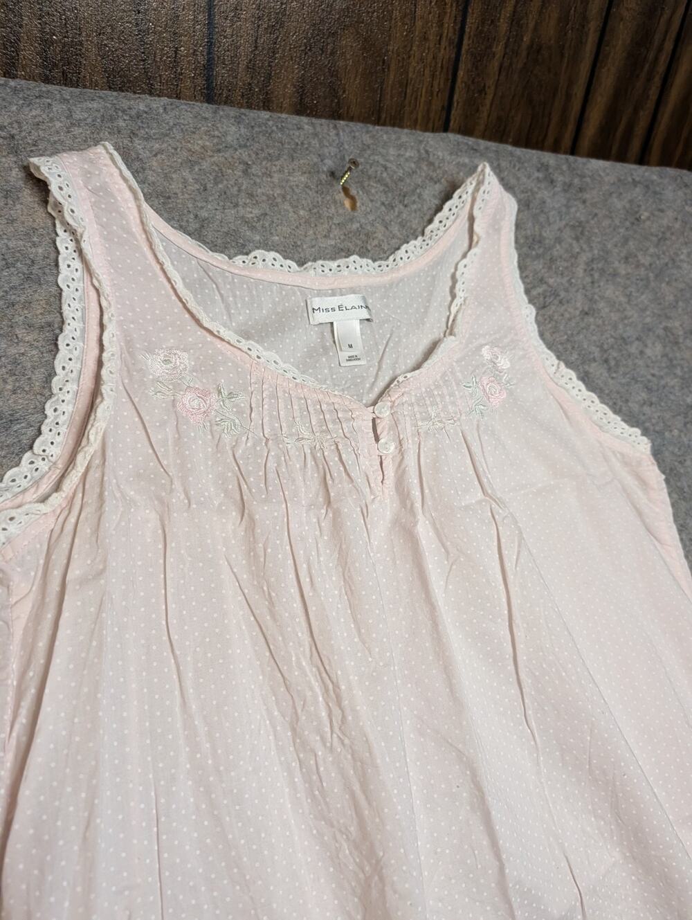 Vintage Miss Elaine Pink Polka Dot Lace Mini 100% Cotton Dress Cottagecore